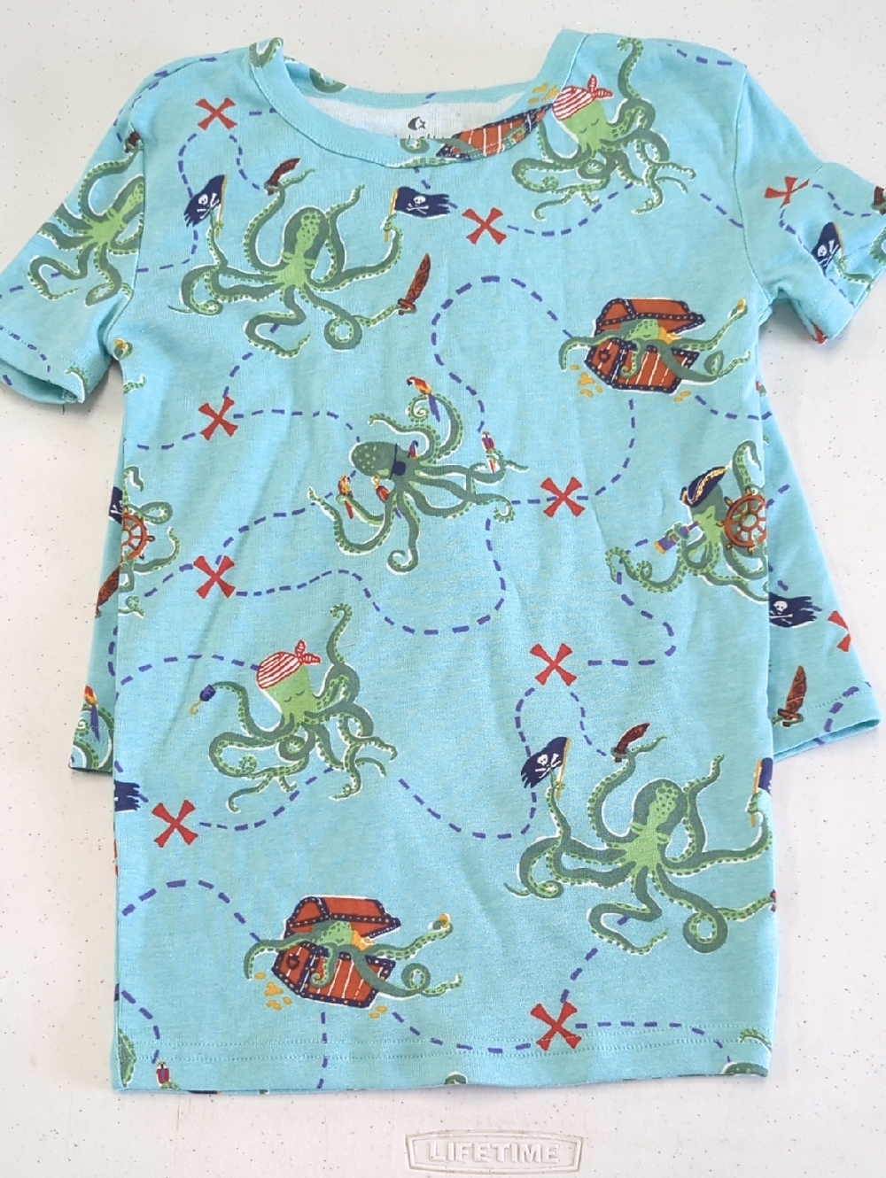 Kids Octopus Treasure Map Pajama Top - Light Blue